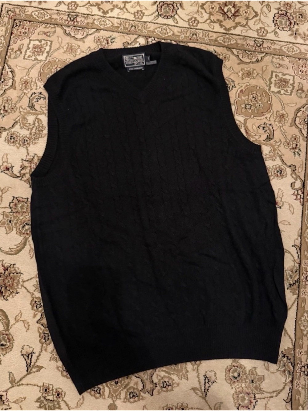 American Icon 100% Pure Cashmere Cableknit Mens V Neck Sweater Vest Size Large